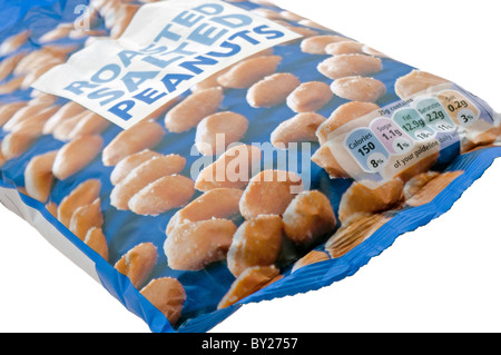 Bag of Salted Peanuts on a White Background Stock Photo