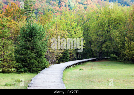 Beautiful scenery of the Plitvice Lakes National Park in early autumn Stock Photo