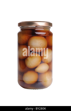 Pickled onions in a jar Stock Photo