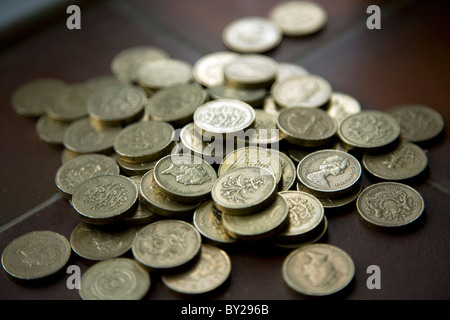 Pile pound coins Stock Photo