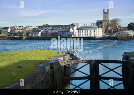 A lock on the Shannon river estuary at the city of Limerick, Republic of Ireland Stock Photo