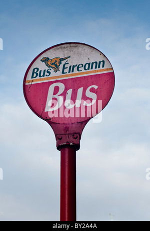 Irish bus stop sign in Limerick city, Republic of Ireland Stock Photo