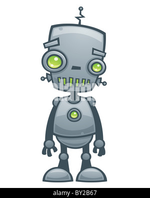 Cartoon vector illustration of a happy little robot with green eyes. Stock Photo