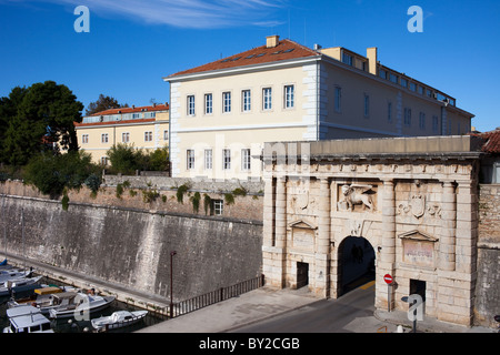 The Land Gate to the Old City of Zadar, Croatia, erected in 1543, Renaissance style with the Venetian winged lion over its arch. Stock Photo