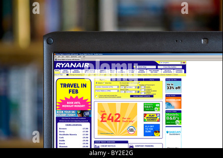 Booking a flight on the Ryanair site on a Laptop Computer, UK Stock Photo