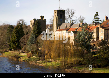 Marmion Tower and St Nicholas Church West Tanfield North Yorkshire England Stock Photo