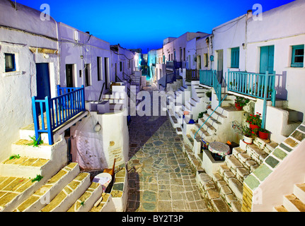 Greece, Folegandros island. The central alley in the Castle of the Chora (the capital of the island) in the 'blue' hour Stock Photo