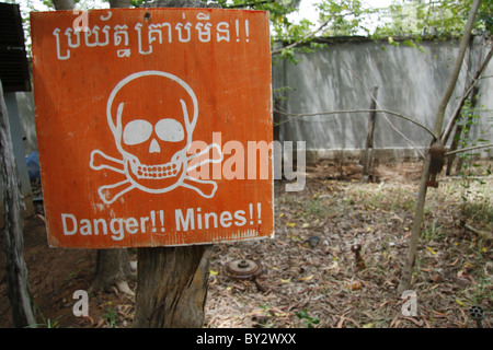 Sign at the Cambodian Land Mine Museum near Siem Reap, Cambodia. Stock Photo