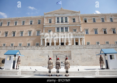 Changing guards ceremony take place in front of the parliament of Athens. Stock Photo