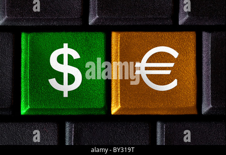 Computer keyboard with two money keys: dollar, euro Stock Photo