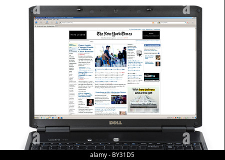 Browsing The New York Times website on a laptop computer, US Stock Photo