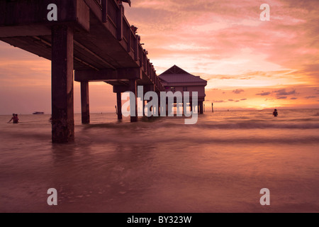 Sunset at Pier 60 at Clearwater Beach, FL Stock Photo