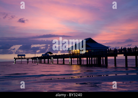 Sunset at Pier 60 at Clearwater Beach, FL Stock Photo