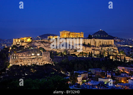 The Acropolis of Athens in the 'blue' hour Stock Photo