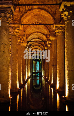 The cistern, located 500 feet of the Hagia Sophia on the historical peninsula of Sarayburnu, was built in the 6th century during the reign of Byzantine Emperor Justinian I. Stock Photo