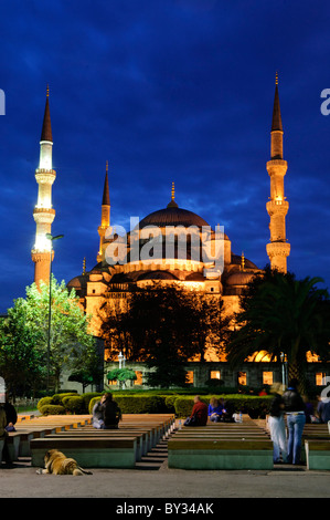 ISTANBUL, Turkey / Türkiye — Sultan Ahmed Mosque (Turkish: Sultanahmet Camii) known popularly as the Blue Mosque is a Muslim (Sunni) Mosque in the center of Istanbul's old town district of Sultanahmet. It was commissioned by Sultan Ahmed I and completed in 1616, Stock Photo