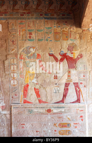 ancient egypt color images on wall in luxor Stock Photo