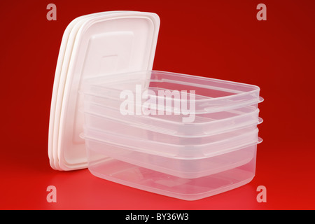 Three plastic food storer containers microwaveable freezer safe whitefurze food storers Stock Photo