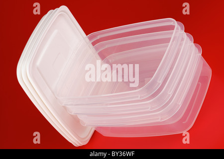 Three plastic food storer containers microwaveable freezer safe whitefurze food storers Stock Photo