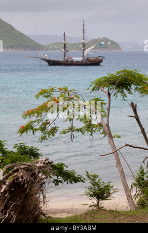 The Brig 'Unicorn' (used in the film Pirates of the Caribbean) returning to Rodney Bay, St Lucia, West Indies. Stock Photo