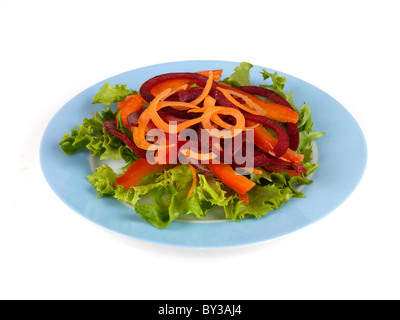 Freshly Prepared Healthy Vegetarian Or Vegan Fresh Beetroot and Carrot Salad Against A White Background With No People And A Clipping Path Stock Photo