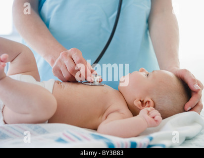 USA, New Jersey, Jersey City, Female doctor examining baby girl (2-5 months) Stock Photo