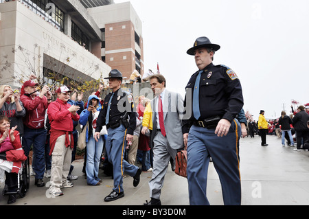 University of Alabama football coach Nick Saban arriving at Bryant Denny Stadium in Tuscaloosa, Alabama before football game. Stock Photo