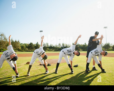 USA, California, Ladera Ranch, Coach training boys (10-11) from little league Stock Photo