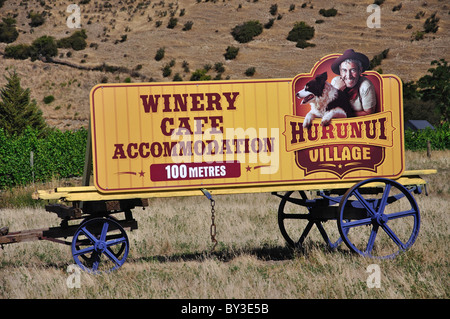 Hurunui Winery & Cafe sign, Karaka Road, Hurunui, North Canterbury, Canterbury Region, South Island, New Zealand Stock Photo