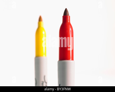 Studio shot red and yellow felt-tip pen Stock Photo