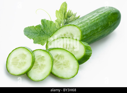 Cucumber and slices isolated on a white background Stock Photo