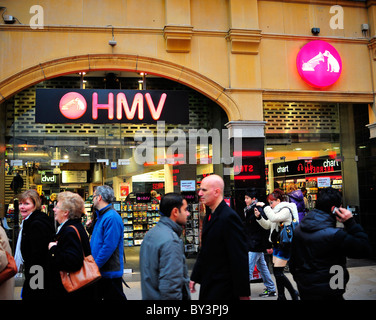 HMV store with people walking past in London Stock Photo