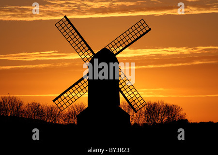 Pitstone Mill windmill postmill Buckinghamshire sunset silhouette Stock Photo