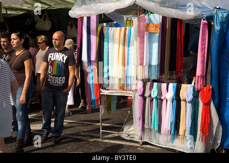 Colourful scarfs on the market of Costa Adeje, Playa de las Americas, Tenerife, Canary Islands, Spain Stock Photo