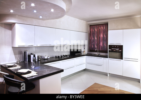 White modern kitchen glossy Stock Photo