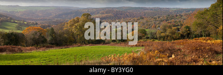 VIEW ACROSS WYE VALLEY FROM NR HEWSFIELD COMMON IN AUTUMN.PANORAMIC SHOT. Stock Photo