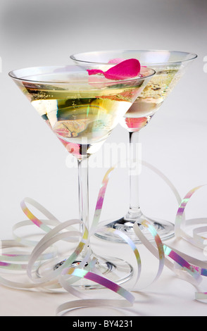 Champagne with Rose petals Stock Photo