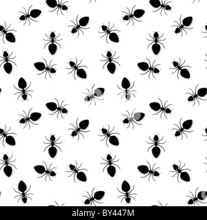 Seamless texture - silhouettes of ants on a white background Stock Photo