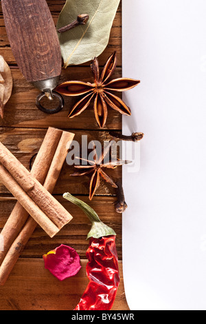 Image space of paper with cooking spices Stock Photo