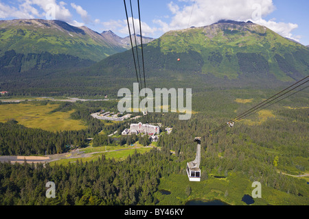 Tram and valley below at Alyeska Ski Resort in the Chugach Mountains in Girdwood Alaska Stock Photo