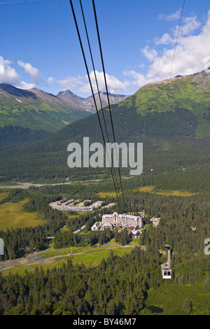 Tram and valley below at Alyeska Ski Resort in the Chugach Mountains in Girdwood Alaska Stock Photo