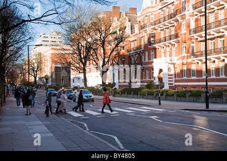 Zebra Crossing in Abbey Road made famous by the Beatles album cover for Abbey Road, London, Uk Stock Photo