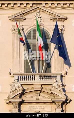 'Palazzo del quirinale' palace Rome Italy flags balcony facade Stock Photo