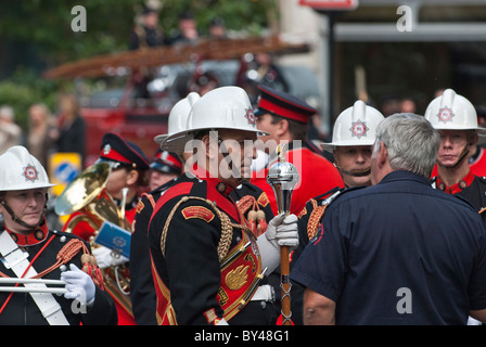 March master and firefighters at National firefighters memorial Service of remembrance Smithfield EC1 London . Regalia. Stock Photo