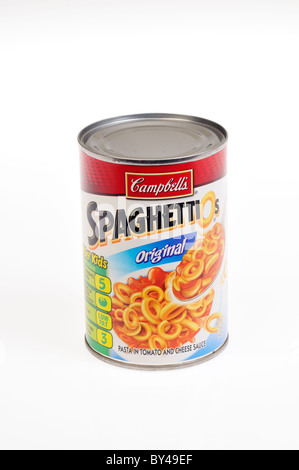 Can of Campbells Spaghetti O's on white background, cut out. Stock Photo