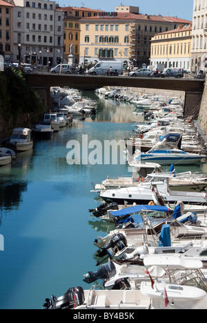 Livorno or Leghorn harbour known as the Venice district, canals with fortified walls Stock Photo