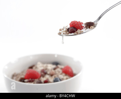 Breakfast Museli with raspberries / mixed fruit/ nuts Stock Photo