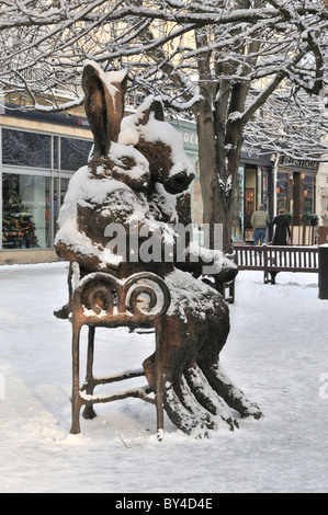 The Minotaur and the Hare by Sophie Ryder in winter