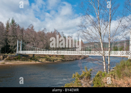 Victorian Suspension Bridge over the River Dee at Cambus O' May nr Ballater Aberdeenshire Scotland Stock Photo