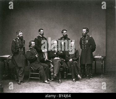 GENERAL WILLIAM  SHERMAN (1820-1891) - centre -  with some of his officers in the Union Army in 1865. Photo Matthew Brady Stock Photo